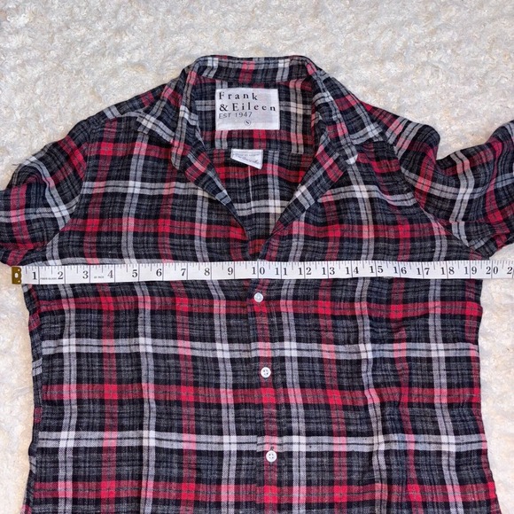 Frank & Eileen Women's Small Barry Red Gray Plaid 100% linen Button Down Blouse - Picture 8 of 11